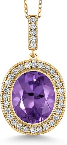 Gem Stone King 18K Yellow Gold Plated Silver Oval Gemstone Birthstone Halo Necklace For Women | Oval 12X10MM | Halo Pendant Necklace for Women | With 18 Inch Chain in Saudi Arabia