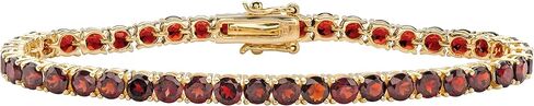 PalmBeach Yellow Gold-plated Round Genuine Red Garnet, Tennis Bracelet (4mm), Box Clasp, 7.25 inches in Saudi Arabia
