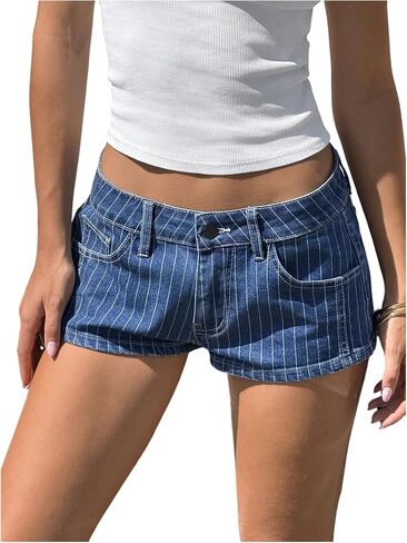 Milumia Women's Striped Low Waist Denim Shorts Straight Leg Y2k Mini Jean with Pocket in Saudi Arabia