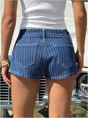 Milumia Women's Striped Low Waist Denim Shorts Straight Leg Y2k Mini Jean with Pocket in Saudi Arabia