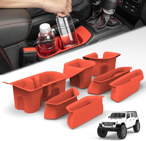 بطانات سيليكون مخصصة لسيارة Jeep Wrangler JL - تغطية كاملة لمقابض الأبواب وحاملات الأكواب لسيارة Jeep Wrangler JL 2018-2025 (باستثناء JL Unlimited Rubicon)، والإكسسوارات الداخلية (أسود، مجموعة مكونة من 7 قطع) in Kuwait