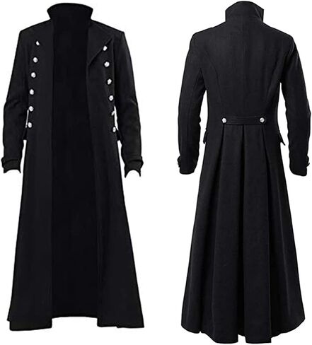 BITSEACOCO Retro Gothic Medieval Jacket Men's Halloween Steampunk Tailcoat Fantasy LARP Cosplay Costumes Trench Coat Outwear in Saudi Arabia