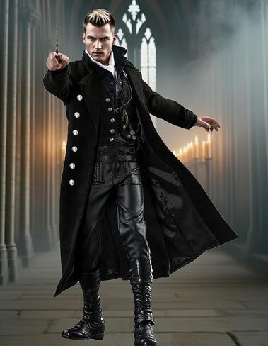 BITSEACOCO Retro Gothic Medieval Jacket Men's Halloween Steampunk Tailcoat Fantasy LARP Cosplay Costumes Trench Coat Outwear in Saudi Arabia