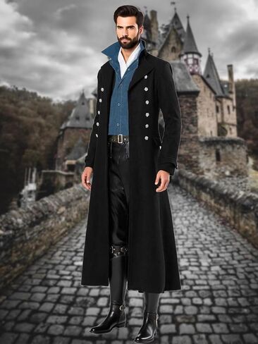 BITSEACOCO Retro Gothic Medieval Jacket Men's Halloween Steampunk Tailcoat Fantasy LARP Cosplay Costumes Trench Coat Outwear in Saudi Arabia
