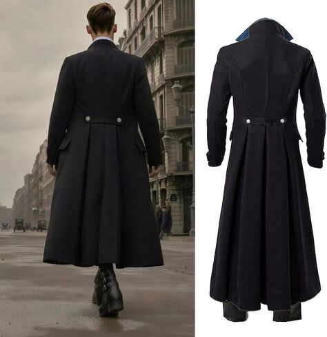 BITSEACOCO Retro Gothic Medieval Jacket Men's Halloween Steampunk Tailcoat Fantasy LARP Cosplay Costumes Trench Coat Outwear in Saudi Arabia