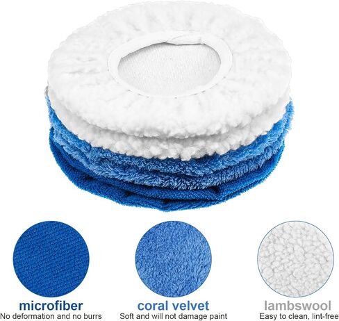 6 Pcs Buffer Pads Buffing Pads Car Polishing Pad for 9 to 10 Inches Car Polisher, 2pcs Wool, 2pcs Coral Fleece, 2 pcs Microfiber Wax Applicator Pad in Saudi Arabia