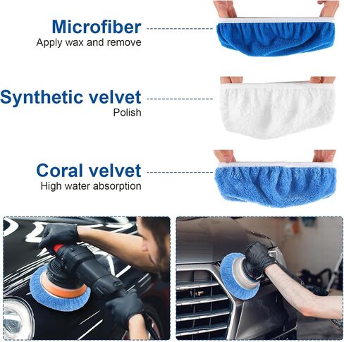 6 Pcs Buffer Pads Buffing Pads Car Polishing Pad for 9 to 10 Inches Car Polisher, 2pcs Wool, 2pcs Coral Fleece, 2 pcs Microfiber Wax Applicator Pad in Saudi Arabia