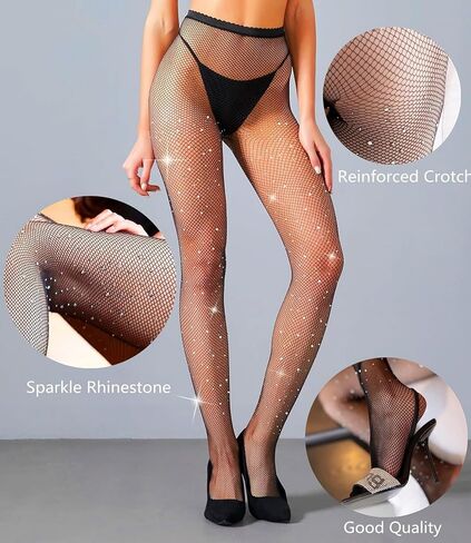 Women's Fishnets Sparkly Tights High Waist Rhinestone Stockings Sexy Party Pantyhose in Saudi Arabia