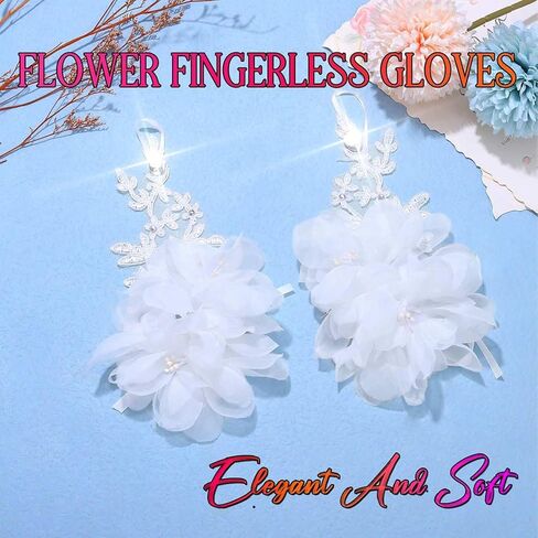 Unsutuo Flower Fingerless Gloves Lace Gloves Rhinestone Short Bridal Glove for Women and Brides in Saudi Arabia