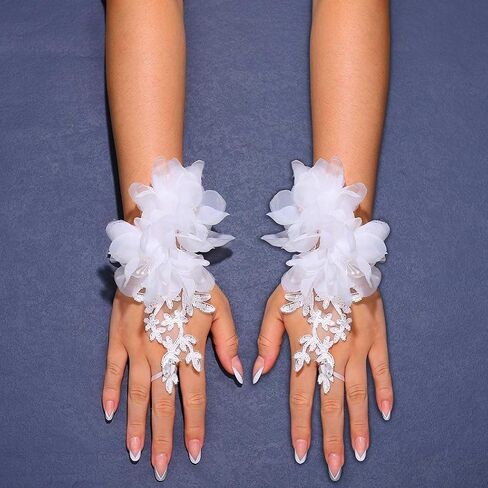 Unsutuo Flower Fingerless Gloves Lace Gloves Rhinestone Short Bridal Glove for Women and Brides in Saudi Arabia