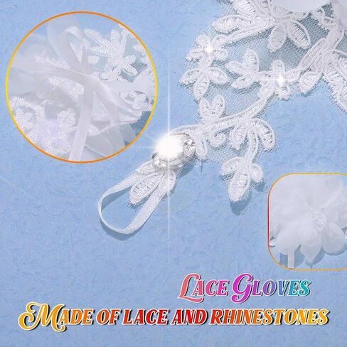 Unsutuo Flower Fingerless Gloves Lace Gloves Rhinestone Short Bridal Glove for Women and Brides in Saudi Arabia