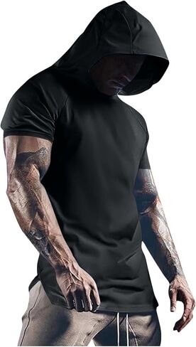 Men's Workout Hooded Tank Tops Bodybuilding Muscle Cut Off T Shirt Sleeveless Gym Hoodies in Saudi Arabia