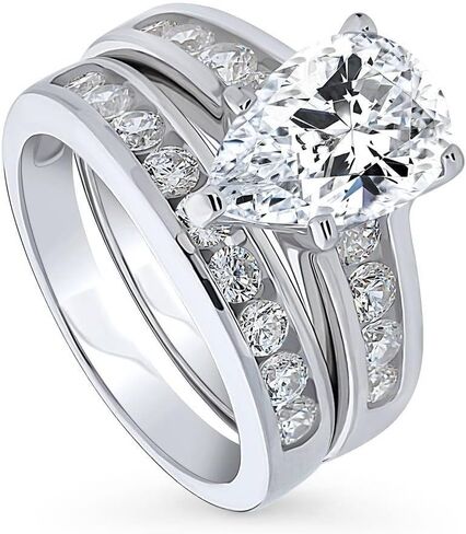 BERRICLE Sterling Silver CZ Solitaire Wedding Engagement Ring Set for Women, Stackable Cubic Zirconia Ring - Emerald, Marquise, Oval, Pear, Round Cut in Saudi Arabia