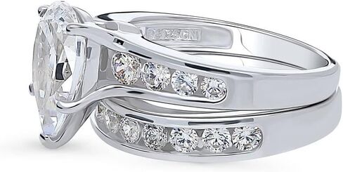 BERRICLE Sterling Silver CZ Solitaire Wedding Engagement Ring Set for Women, Stackable Cubic Zirconia Ring - Emerald, Marquise, Oval, Pear, Round Cut in Saudi Arabia