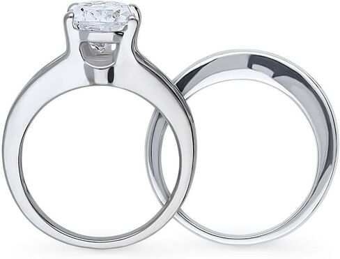 BERRICLE Sterling Silver CZ Solitaire Wedding Engagement Ring Set for Women, Stackable Cubic Zirconia Ring - Emerald, Marquise, Oval, Pear, Round Cut in Saudi Arabia