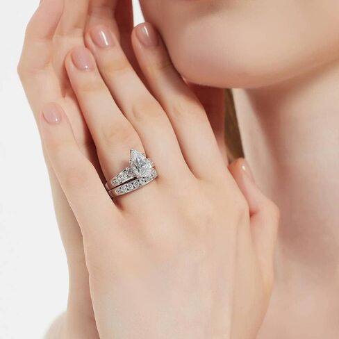 BERRICLE Sterling Silver CZ Solitaire Wedding Engagement Ring Set for Women, Stackable Cubic Zirconia Ring - Emerald, Marquise, Oval, Pear, Round Cut in Saudi Arabia