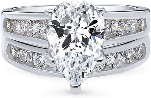 BERRICLE Sterling Silver CZ Solitaire Wedding Engagement Ring Set for Women, Stackable Cubic Zirconia Ring - Emerald, Marquise, Oval, Pear, Round Cut in Saudi Arabia
