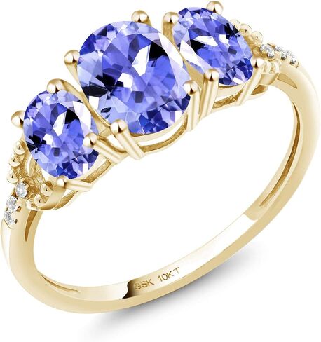 خاتم خطوبة من الذهب الأصفر عيار 10 قيراط من Gem Stone King بيضاوي باللون الأزرق والتنزانيت والألماس للنساء (1.67 قيراط، حجر ميلاد الأحجار الكريمة متوفر بمقاسات 5، 6، 7، 8، 9) in Saudi Arabia