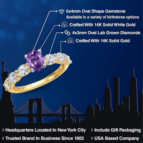Gem Stone King 14K Two Tone Gold 6X4MM Oval Cut Gemstone Birthstone and 4X3MM Oval Lab Grown Diamond Engagement Ring For Women | Wedding Anniversary Promise Gold Ring in Saudi Arabia