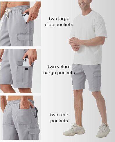 SIX ISLANDS Men's Cargo Shorts, 6-Pocket, Elastic Waist Adjustable Drawstring, Lightweight Relaxed Fit Casual in Kuwait
