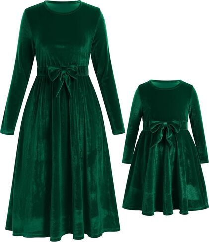 AWIBMK Mommy and Me Dresses Long Sleeve Solid Color Christmas Velvet Ruffle Dress Xmas Holiday Party Family Matching Outfits in Saudi Arabia