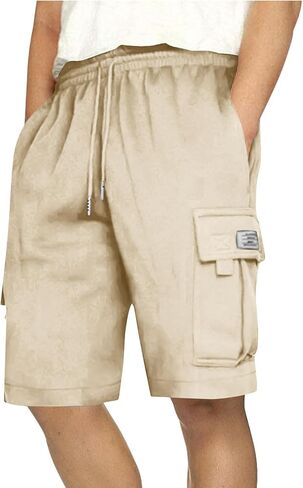 Mens Cargo Sweat Shorts Lightweight Casual Summer Short Drawstring Elastic Waist Athletic Workout Shorts with Pockets in Saudi Arabia