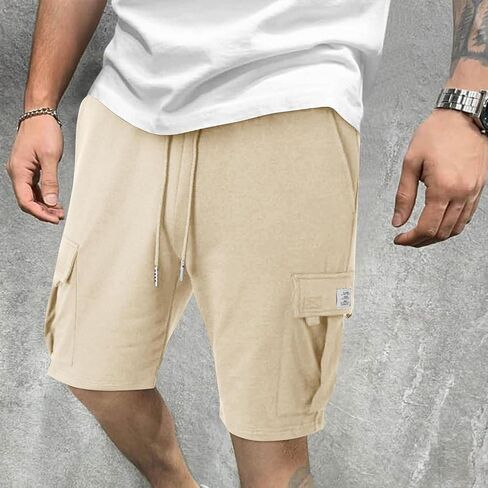Mens Cargo Sweat Shorts Lightweight Casual Summer Short Drawstring Elastic Waist Athletic Workout Shorts with Pockets in Saudi Arabia