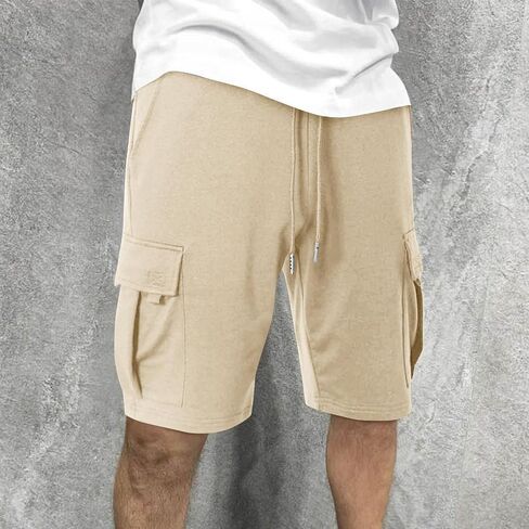 Mens Cargo Sweat Shorts Lightweight Casual Summer Short Drawstring Elastic Waist Athletic Workout Shorts with Pockets in Saudi Arabia