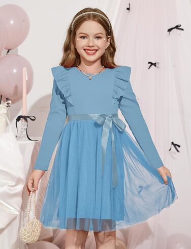 Arshiner Toddler Tutu Dress Little Girls Long Sleeve Casual Tulle Kids Fall Winter Outfits with Ribbon in Saudi Arabia