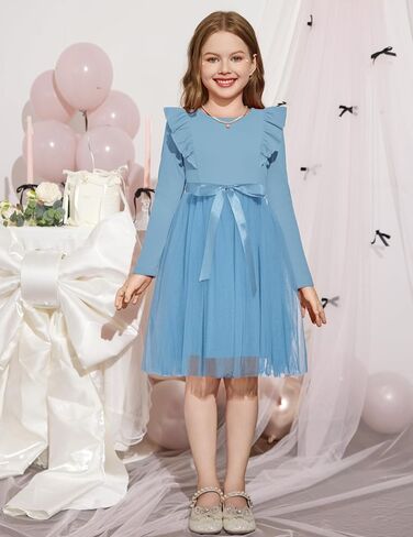 Arshiner Toddler Tutu Dress Little Girls Long Sleeve Casual Tulle Kids Fall Winter Outfits with Ribbon in Saudi Arabia