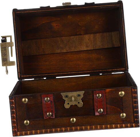 6272a Pirate Treasure Box Vintage Decorative Wooden Chest Lock for Jewelry Storage and Home Decor for Keepsakes and Themed Parties Dark Brown in Saudi Arabia