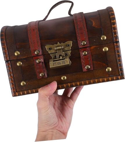 6272a Pirate Treasure Box Vintage Decorative Wooden Chest Lock for Jewelry Storage and Home Decor for Keepsakes and Themed Parties Dark Brown in Saudi Arabia