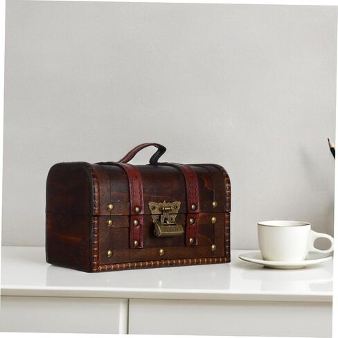 6272a Pirate Treasure Box Vintage Decorative Wooden Chest Lock for Jewelry Storage and Home Decor for Keepsakes and Themed Parties Dark Brown in Saudi Arabia