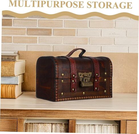 6272a Pirate Treasure Box Vintage Decorative Wooden Chest Lock for Jewelry Storage and Home Decor for Keepsakes and Themed Parties Dark Brown in Saudi Arabia