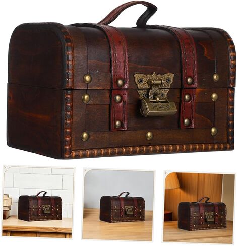 6272a Pirate Treasure Box Vintage Decorative Wooden Chest Lock for Jewelry Storage and Home Decor for Keepsakes and Themed Parties Dark Brown in Saudi Arabia