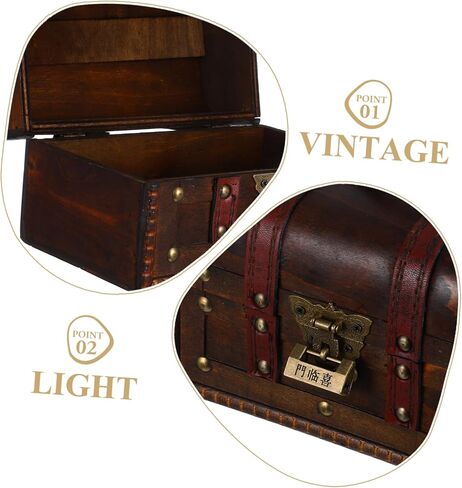 MERRYHAPY 6272a Vintage Treasure Chest Box Small Antique Wooden Storage Case Lock for Jewelry Trinkets and Keepsakes for Pirate-themed Decor and Efficient Organization Dark Brown in Saudi Arabia