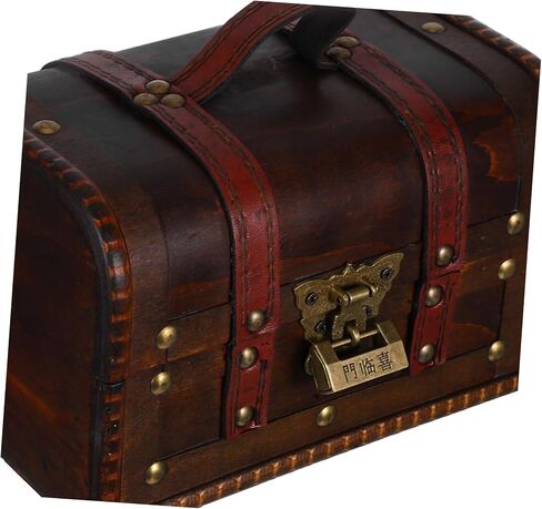 MERRYHAPY 6272a Vintage Treasure Chest Box Small Antique Wooden Storage Case Lock for Jewelry Trinkets and Keepsakes for Pirate-themed Decor and Efficient Organization Dark Brown in Saudi Arabia
