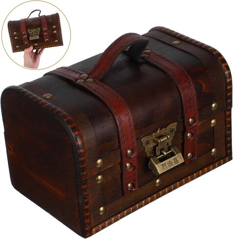 MERRYHAPY 6272a Vintage Treasure Chest Box Small Antique Wooden Storage Case Lock for Jewelry Trinkets and Keepsakes for Pirate-themed Decor and Efficient Organization Dark Brown in Saudi Arabia