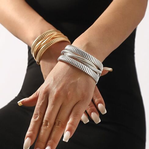 Cuff Bracelet for Women Men Chunky Gold Silver Stack Dainty Bohemian Bracelet Jewelry Gift in Kuwait