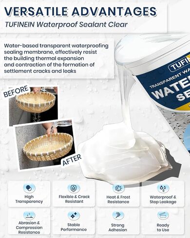 Waterproof Sealant 70oz Clear, TUFINEIN Transparent Waterproof Coating Water-Based Invisible Waterproof Agent Roofs, Walls, Garden, Bathroom, Kitchen Indoor & Outdoor Leak Liquid Sealant in Saudi Arabia