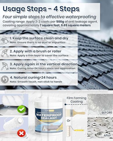 Waterproof Sealant 70oz Clear, TUFINEIN Transparent Waterproof Coating Water-Based Invisible Waterproof Agent Roofs, Walls, Garden, Bathroom, Kitchen Indoor & Outdoor Leak Liquid Sealant in Saudi Arabia