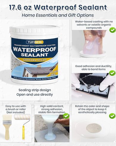 Waterproof Sealant 70oz Clear, TUFINEIN Transparent Waterproof Coating Water-Based Invisible Waterproof Agent Roofs, Walls, Garden, Bathroom, Kitchen Indoor & Outdoor Leak Liquid Sealant in Saudi Arabia