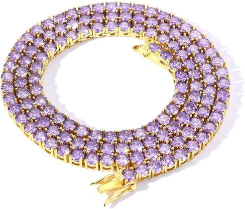 Iced Out Chains for Men Women - 18k Gold and Silver Plating 4mm Single Row Purple Zircon - Hip Hop Tennis Chain - Hip Hop Necklace Rapper Jewelry in Saudi Arabia