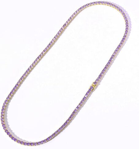 Iced Out Chains for Men Women - 18k Gold and Silver Plating 4mm Single Row Purple Zircon - Hip Hop Tennis Chain - Hip Hop Necklace Rapper Jewelry in Saudi Arabia