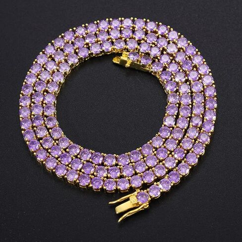 Iced Out Chains for Men Women - 18k Gold and Silver Plating 4mm Single Row Purple Zircon - Hip Hop Tennis Chain - Hip Hop Necklace Rapper Jewelry in Saudi Arabia