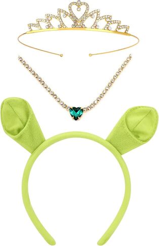 3 قطع عصابة رأس على شكل آذان الوحش باللون الأخضر وعصابة رأس على شكل قلب وقلادة على شكل قلب وإكسسوارات الحفلات مجموعة الهالوين التنكرية للبالغين in Kuwait