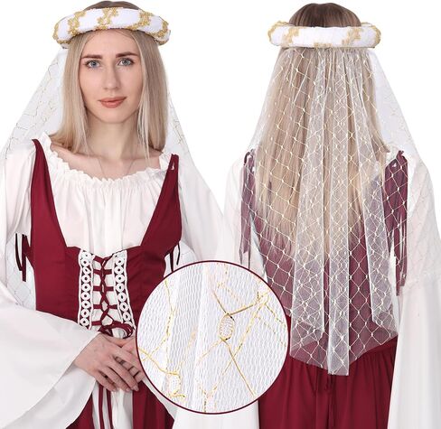 PROCOS عصر النهضة مبطن لفة Chalets Coif قبعة مخملية القرون الوسطى أغطية الرأس خوذة بورليت مع زخرفة الذهب لجميع القديسين in Kuwait