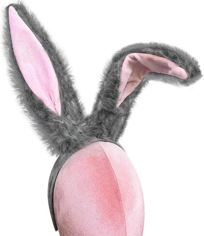 Bunny Ears Headband Grey Fuzzy Bunny Ears, Halloween Costume Accessorise, Rabbit Ears Headband for Adult in Saudi Arabia