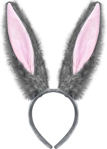 Bunny Ears Headband Grey Fuzzy Bunny Ears, Halloween Costume Accessorise, Rabbit Ears Headband for Adult in Saudi Arabia