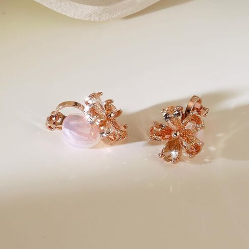 Clip On Flower Earrings for Women CZ Sparkly Stud Earrings Non Pierced Cubic Zirconia Cherry Blossom in Saudi Arabia